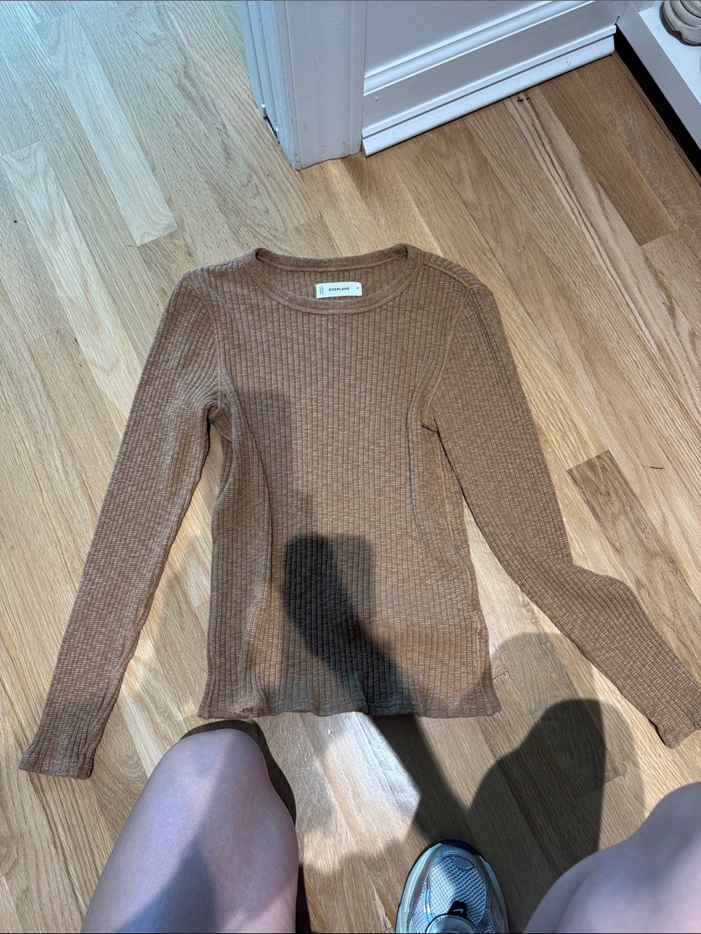 Everlane Ribbed Crewneck Sweater in Camel Brown